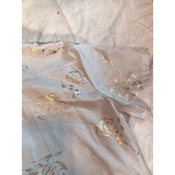 Zeroyaa Mens Small Short Sleeve Button Up White Shiny Gold Paisley Shirt - Picture 14 of 16